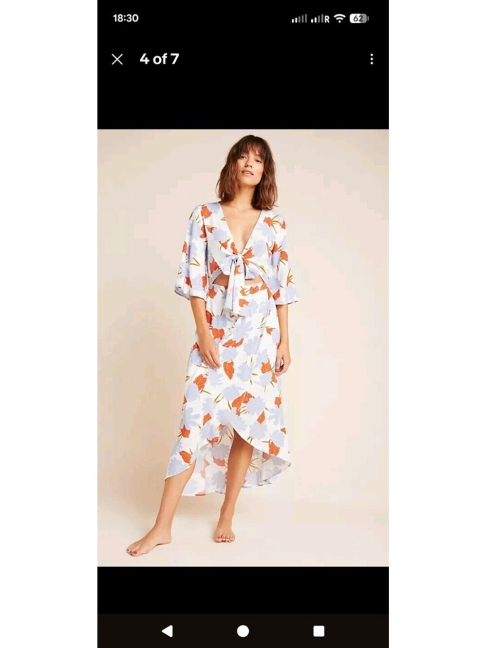 L*SPACE Floral Print Maxi Dress with Tie Front and Bell Sleeves XS